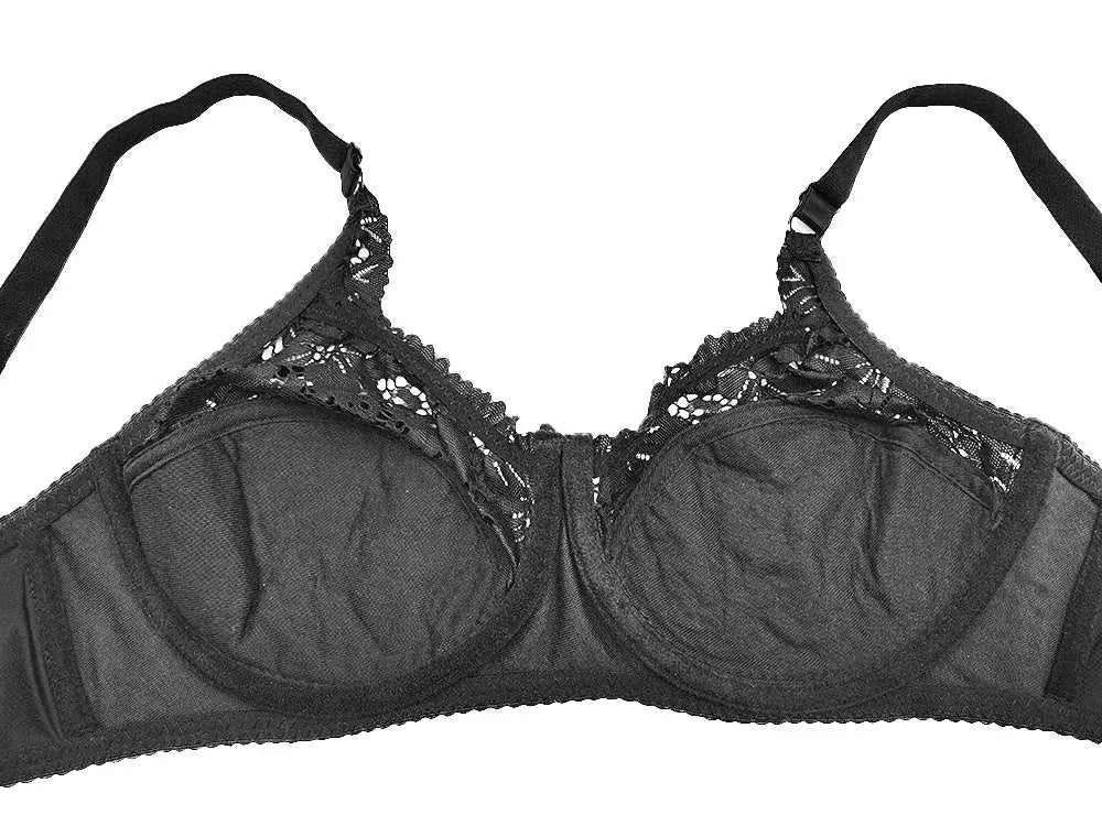 Bra by Simples Market, black lace full-cup with floral trim and padded cups