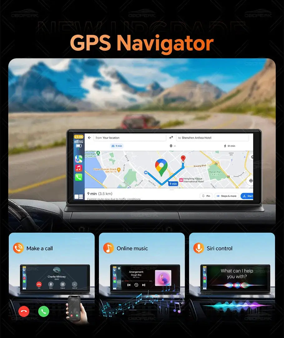 OBDPEAK K8 Pro dash cam with 11.3-inch AI touchscreen, GPS nav, CarPlay/Android Auto, night vision, Simples Market
