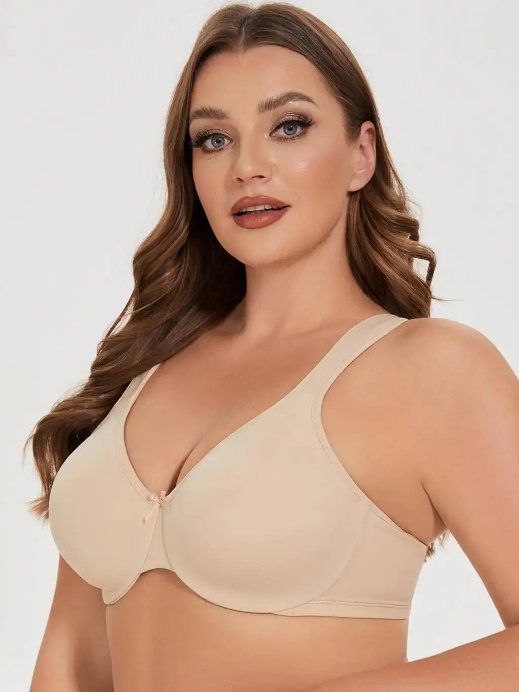 MELENECA minimizer seamless unlined underwire bra in nude beige, plus size