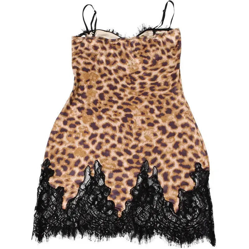 Julissa Mo Leopard Lace Mini Dress Spaghetti Strap High Waist Women