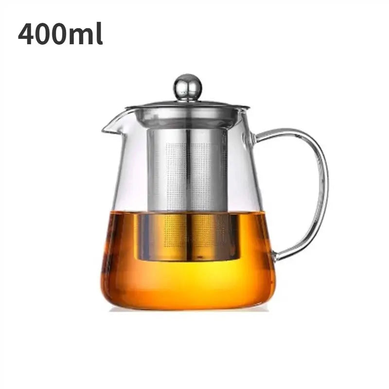 CrystalGlass Heat Resistant Glass Teapot With Stainless Steel Infuser Flower Kettle For Puer And Oolong Tea
