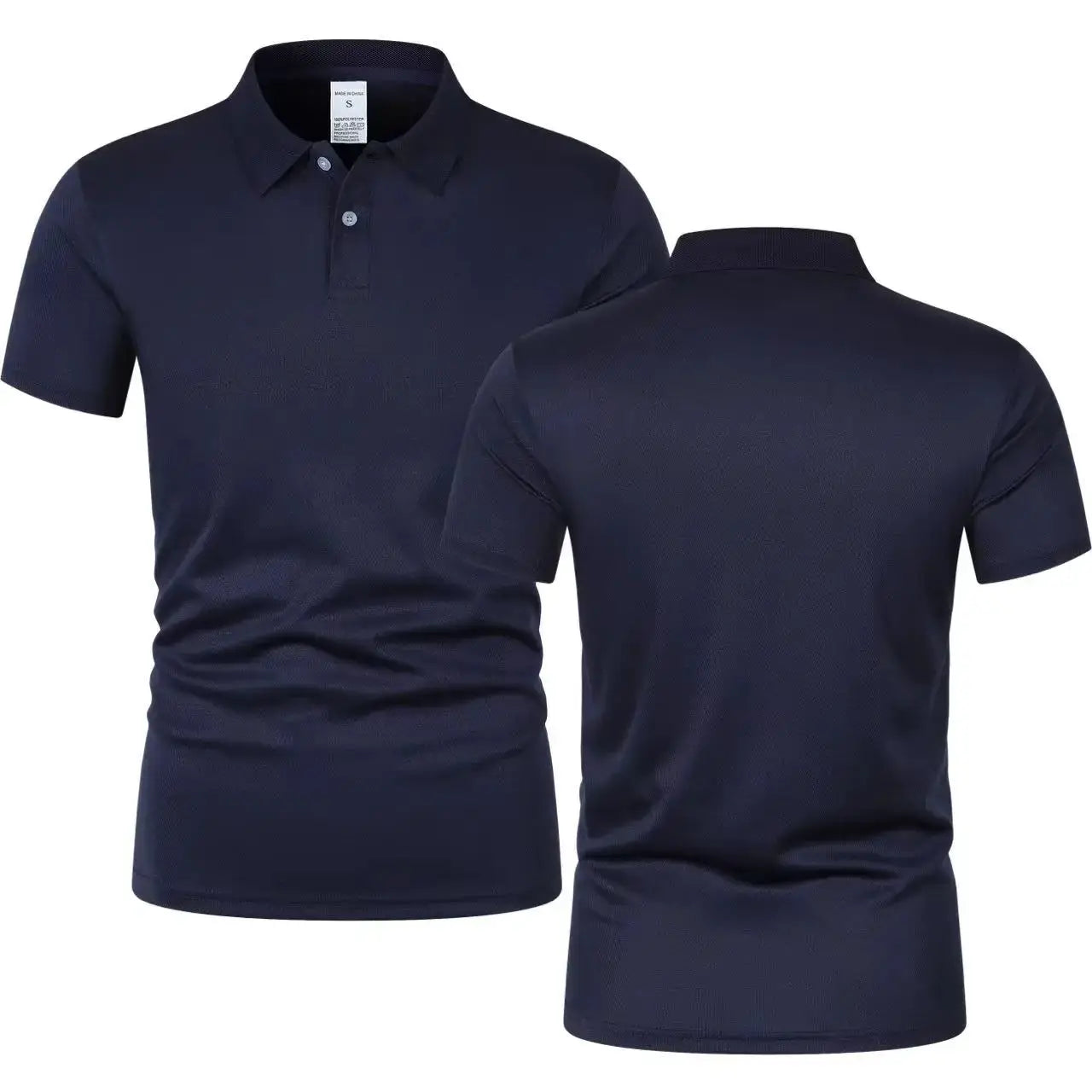Men's navy short-sleeve polo shirts, solid color, collared top, 2-pack