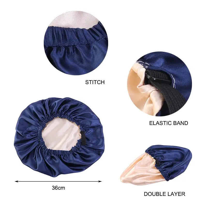 SilkNest Satin Sleep Bonnet Adjustable Double Layer Large Satin Lining For All Night Curly Hair Protection