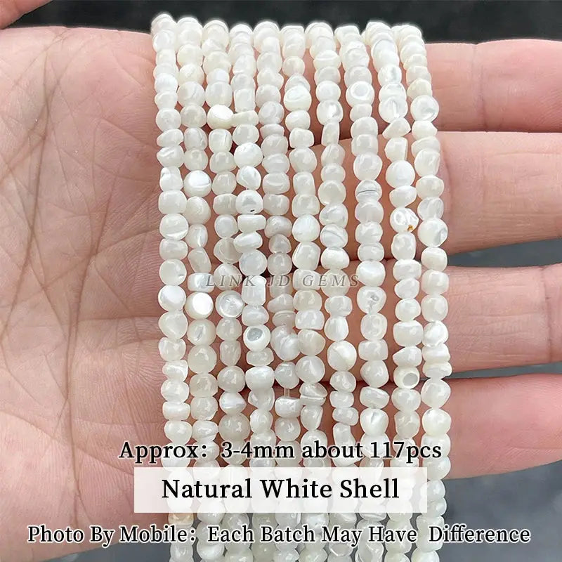 Natural white shell beads, irregular smooth rounds, 3–4 mm, approx 117 pcs, Linkd Gems, for jewelry making