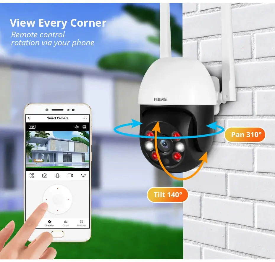 Fuers outdoor IP camera, white housing with black face; Simples Market 8MP/4K CCTV with 310° pan and 140° tilt