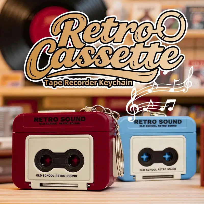 Retro Tape Recorder Keychain Mini Recording Music Box Key Ring Pendant Decompression Ornament Gift For Backpack Lovers