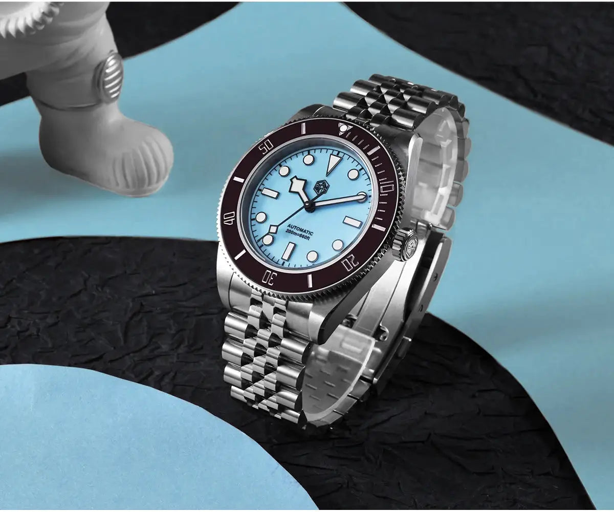 San Martin 40mm BB diver watch with light blue dial and stainless steel bracelet