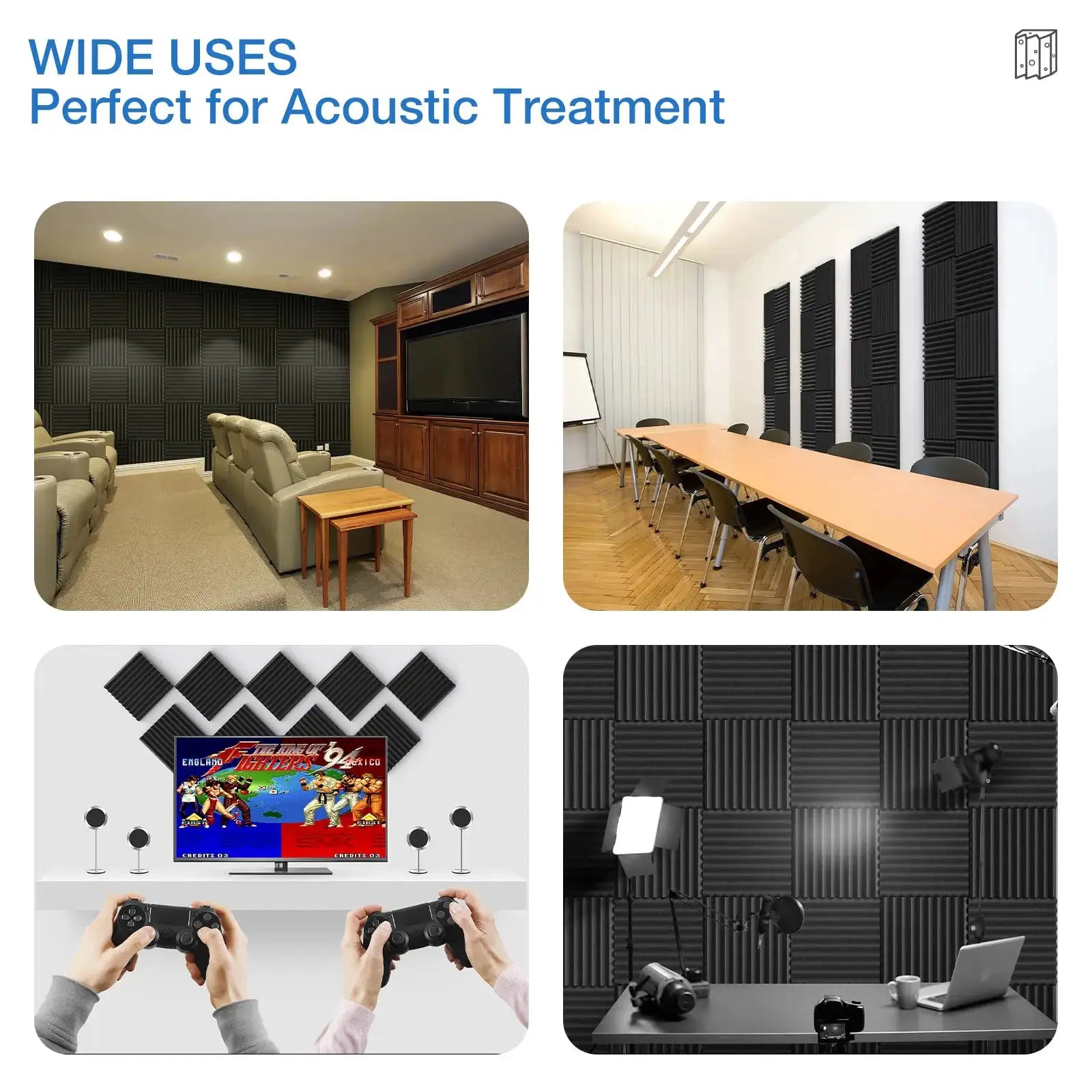 12 Pack Self Adhesive Acoustic Panels 12x12 Inch Quick Recovery Soundproof Wall Panels High Density For Echo Reduction