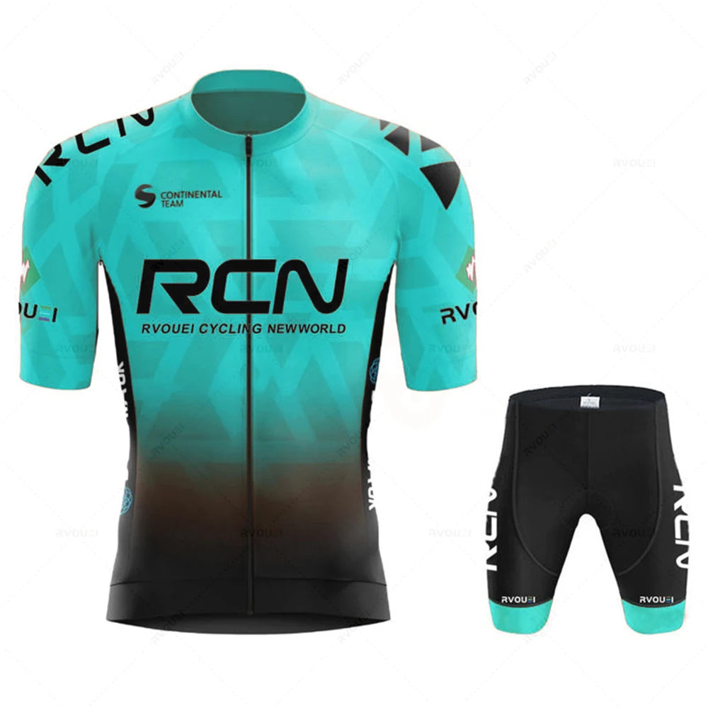 Rvouei 2-piece cycling jersey set with turquoise gradient jersey and black shorts