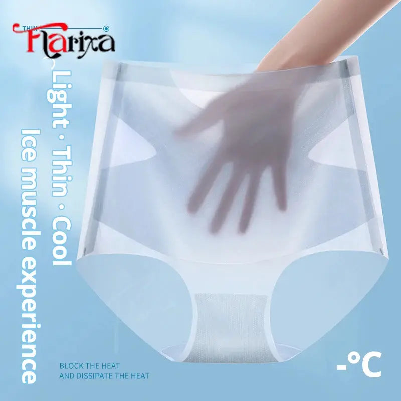 Flarixa ultra-thin ice-silk high-waist panties, seamless tummy-control briefs, white