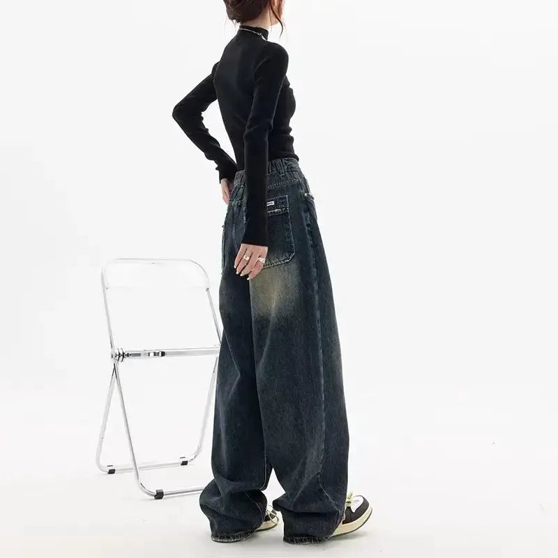 High Waist Wide Leg Jeans Women Harajuku Vintage BF Style Denim