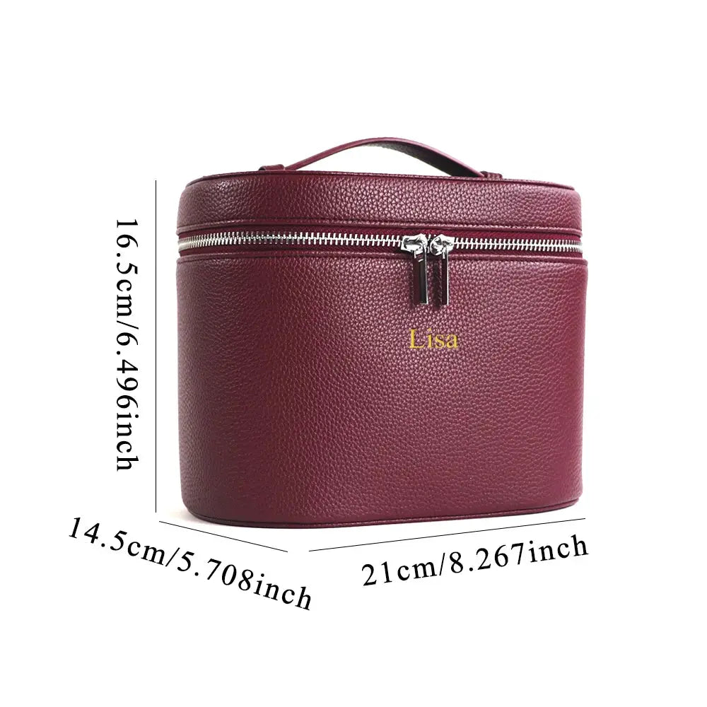 VoyageLux PU Leather Cosmetic Box With Internal Organizer Large Capacity Travel Makeup Bag With Customizable Names