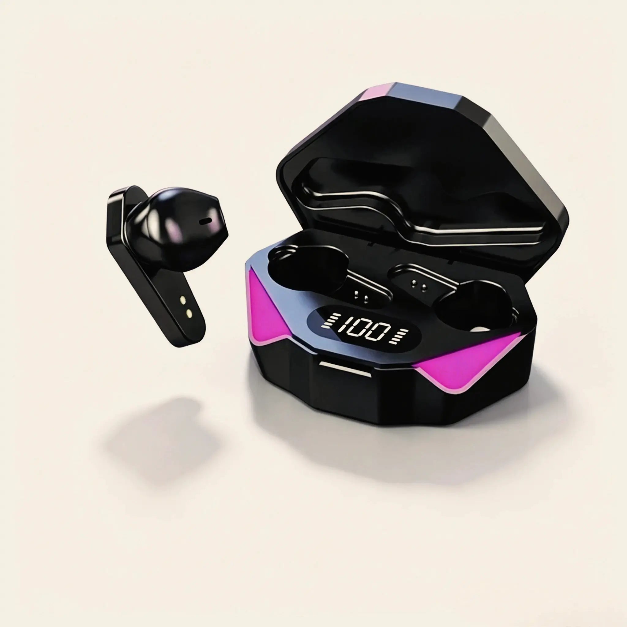 Simples Market Bluetooth TWS gaming earphones in black with charging case and LED indicator lights