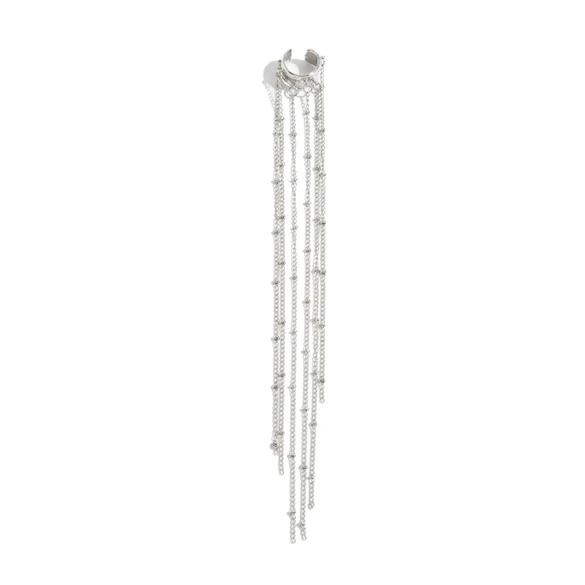 Simples Market elegant long tassel ear cuff clip earrings, silver-tone chains, clip-on no piercing