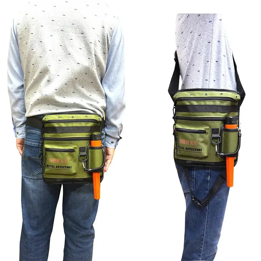 Metal detector finds bag SHRKY olive green pouch with multiple pockets and orange tool handle