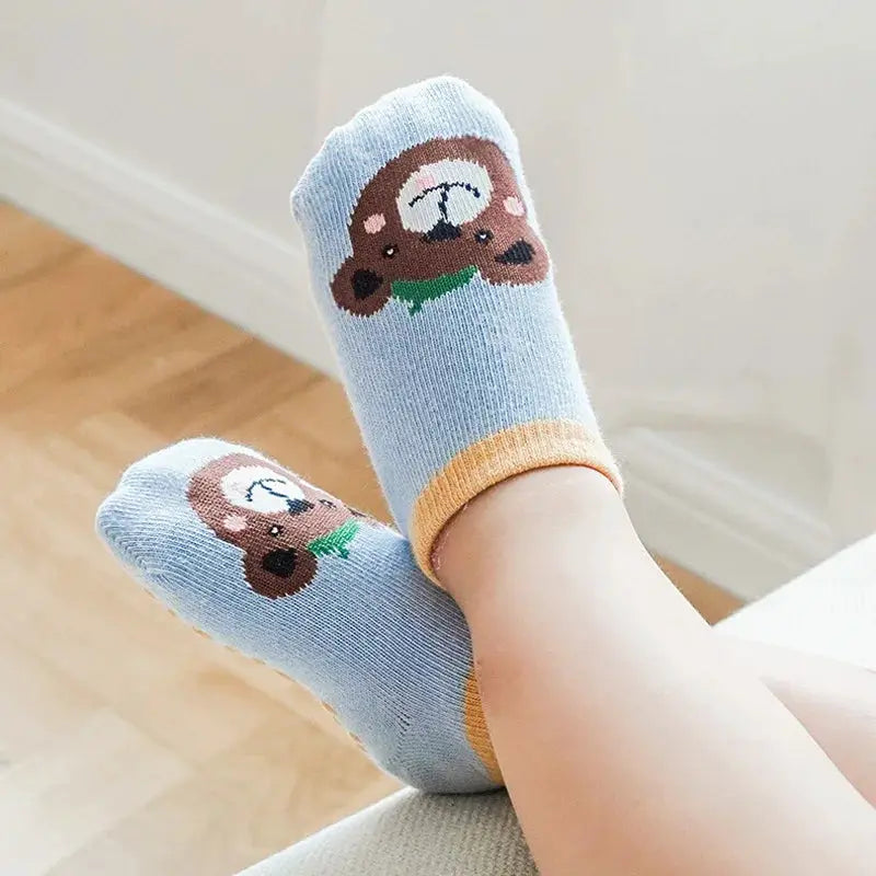 6 Pairs Kids Cotton Socks Cute Cartoon Animal Pattern Breathable Non Slip Floor Socks