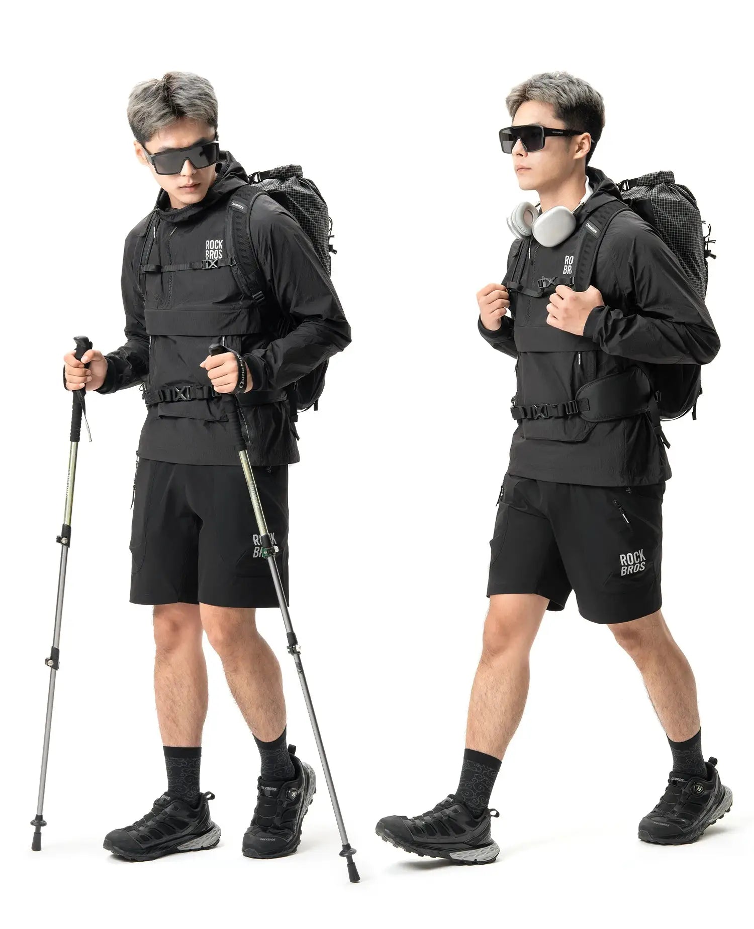 ROCKBROS cycling waterproof jacket with detachable pocket; black windbreaker for outdoor use