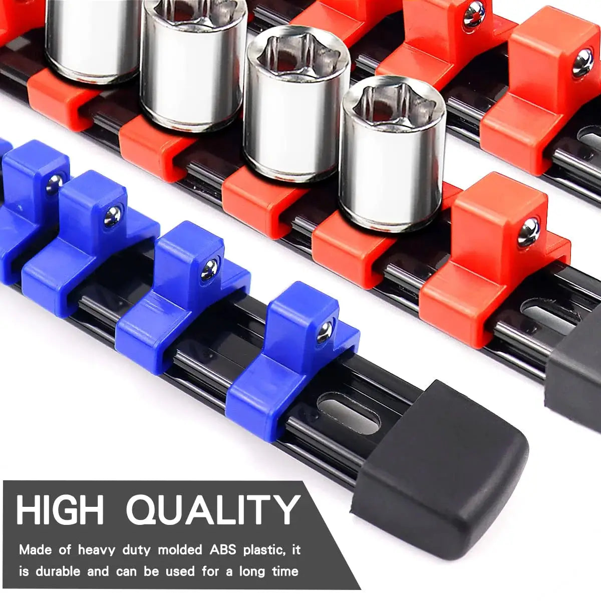 Durable Plastic Socket Organizer Rail Bracket For Quarter Inch Three Eighths And Half Inch Wrenches