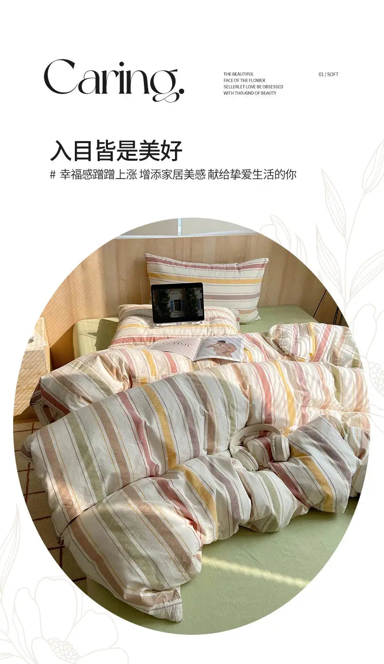 Carino 100% cotton striped bedding set with duvet cover and pillowcases in pastel colors