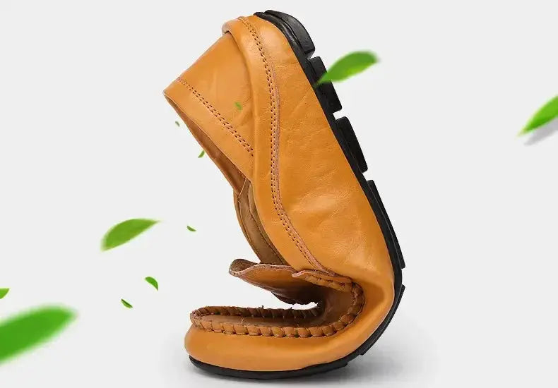 Men's casual genuine leather loafers by Simples Market, tan slip-on moccasins