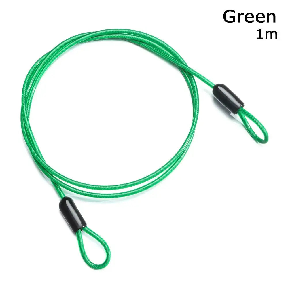 Bicycle lock cable, green 1m steel with looped ends