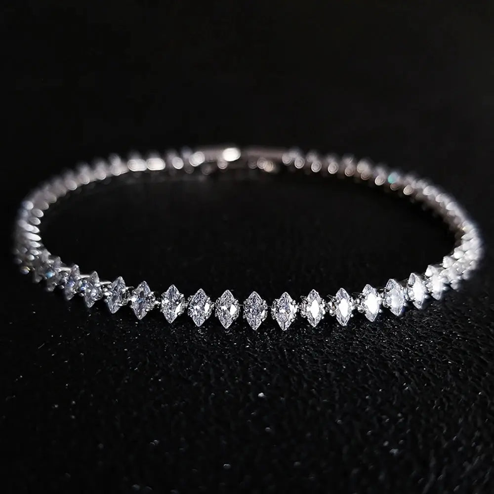 2024 New Marquise Oval Square Cut Luxury Silver Tennis Bracelet Bangle For Women Party Gift Jewelry S7062