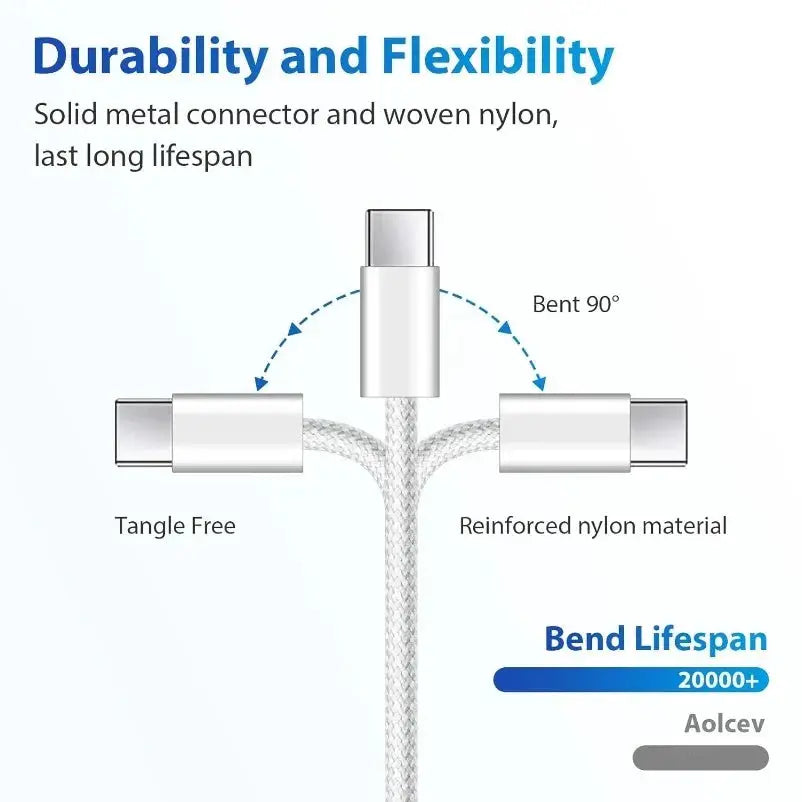 Vikefon USB C to USB C 60W Fast Charging Cable High Power Charge for iPhone 15 16 Samsung Xiaomi Huawei