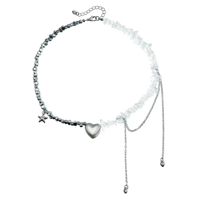 Y2K heart beaded necklace for women by Simples Market, boho crystal choker with heart pendant, star charm, and chains