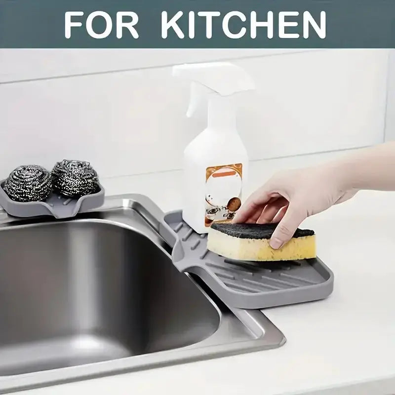 SiliconeEase Faucet Mat And Kitchen Sink Tray All In One Drain Pad For Soap Sponge Drying On Countertop