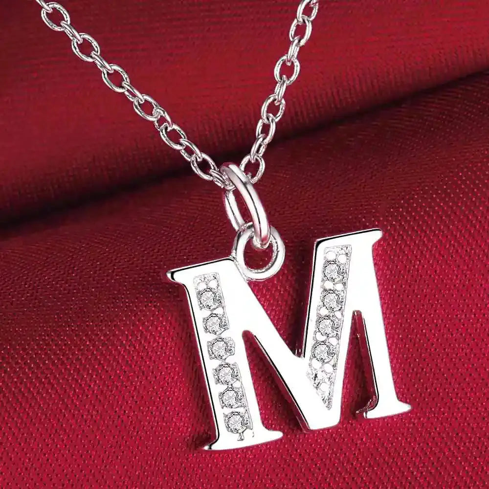 Letter N pendant necklace in 925 sterling silver with zircon stones