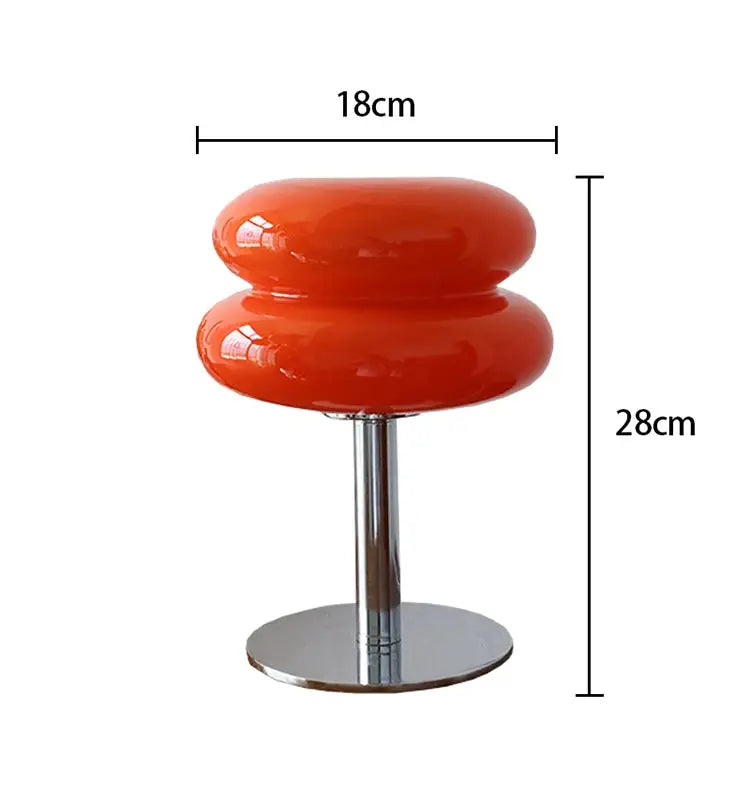 Macaron glass table lamp with orange double-bubble shade on chrome stem and round base
