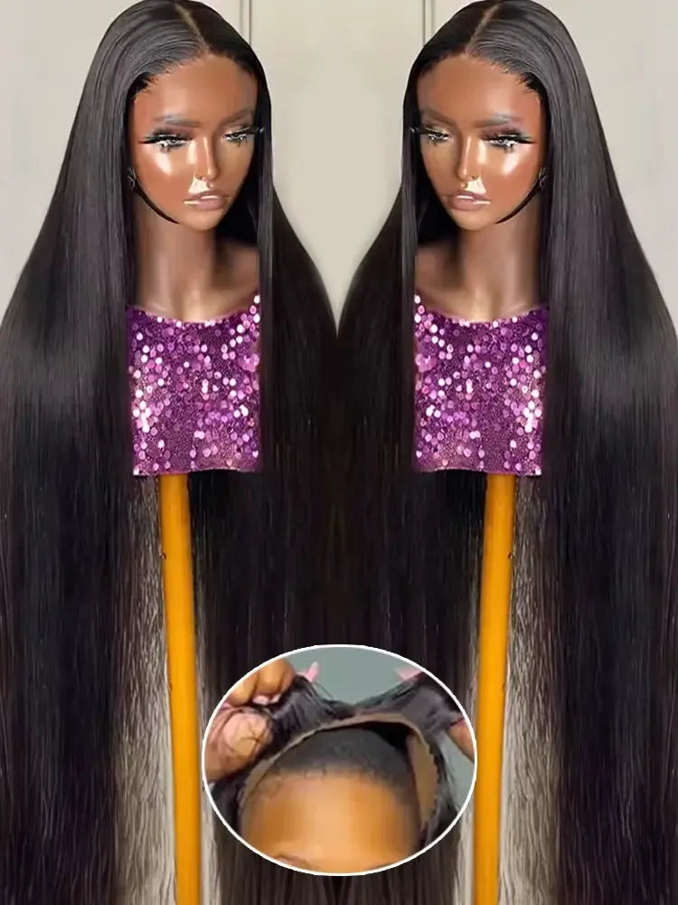 MissBlue Raw 200 Density Indian Hair 32 34 Inch 13x6 HD Lace Front Wig Bone Straight Glueless Closure
