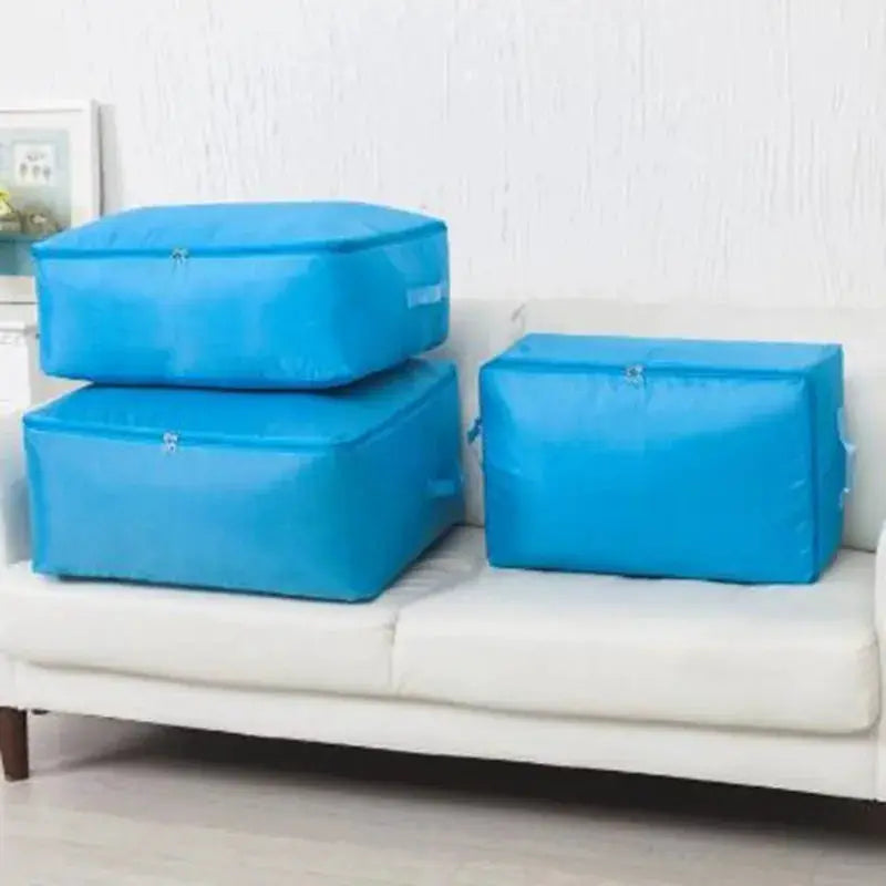 Large blue zipper clothes organizer bags 3-pack for bedding storage