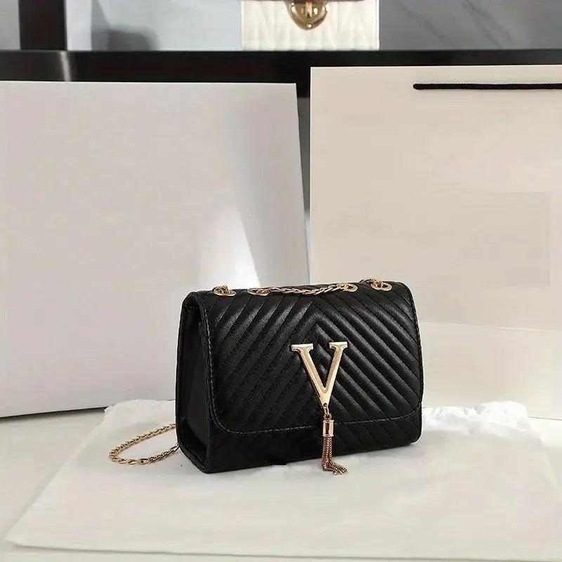 LuxeThread Embroidered Crossbody Bag With Sequined Tassel Clutch And Gold Tone Chain For Parties