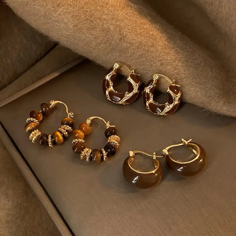 Vintage Dripping Oil U Shaped Hoop Earrings For Women Simple Temperament All Matching Jewelry 2024