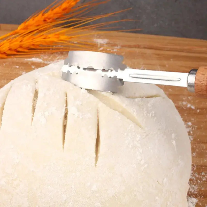 Dough Bread Pastry Cutter Five Blades Curved Baguette Bread Knife Wooden Handle Baking Accessory Pastry Spatula