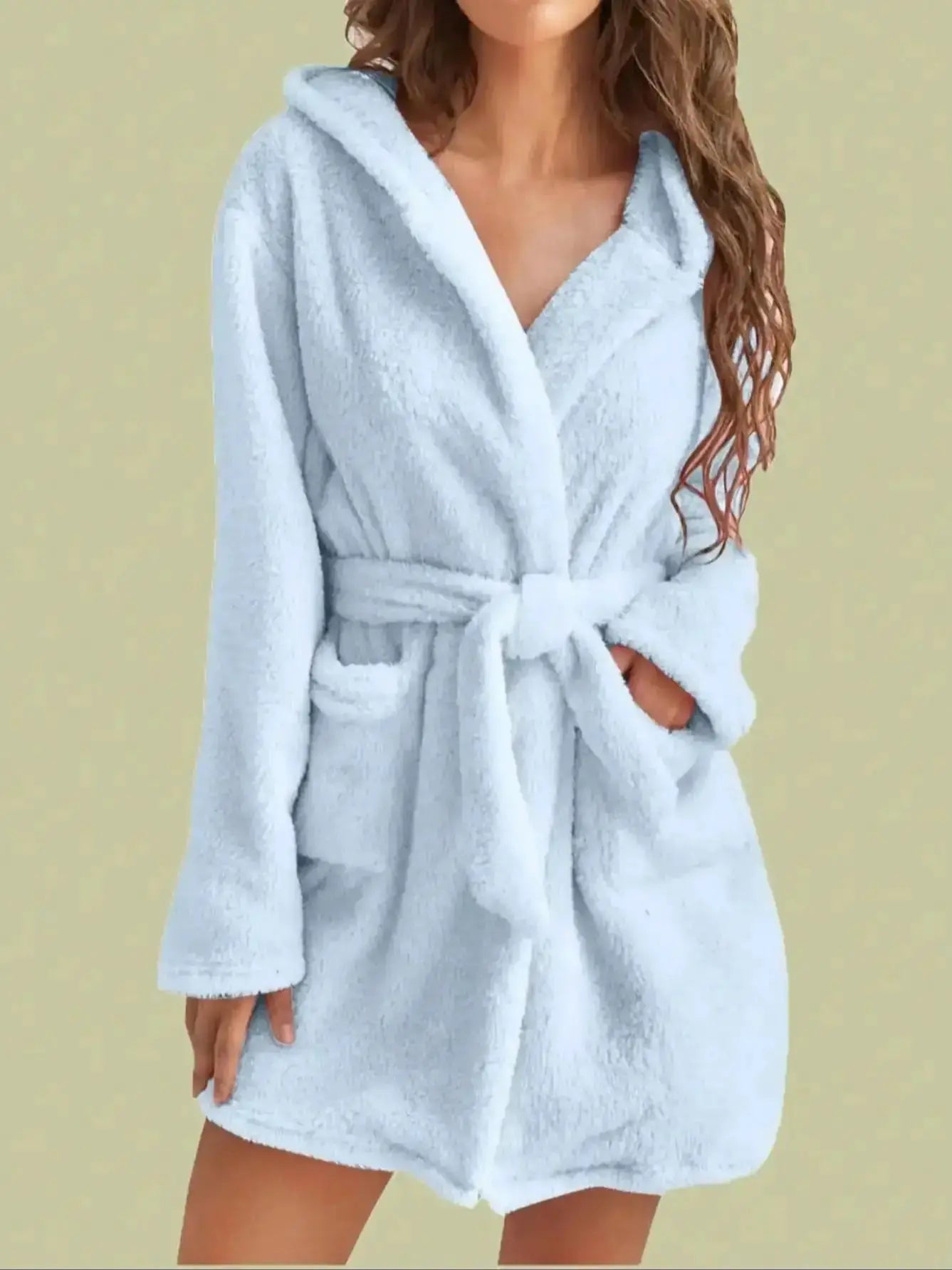 CozyNest Womens Hooded Fleece Robe Belted Knee Length For Autumn And Winter Warmth And Comfort