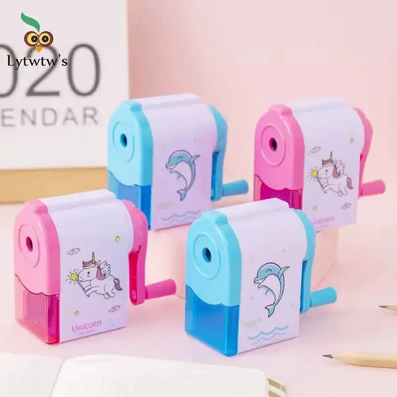 Unicorn and dolphin mechanical pencil sharpener set, 1–2 pcs, pastel pink and blue