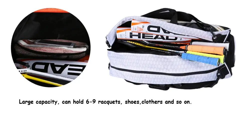 HEAD tennis racket backpack, gray, large-capacity bag for 3–6 racquets with separate shoes compartment