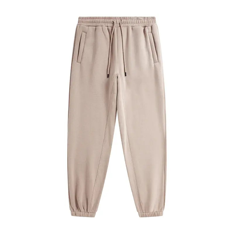 ZODF Trendy fleece sweatpants for men, beige with drawstring waist and cuffed ankles