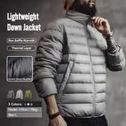 Maden Winter Men's Stand-up Collar Down Jacket by Simples Market; gray with hydrophobic white duck-down filling