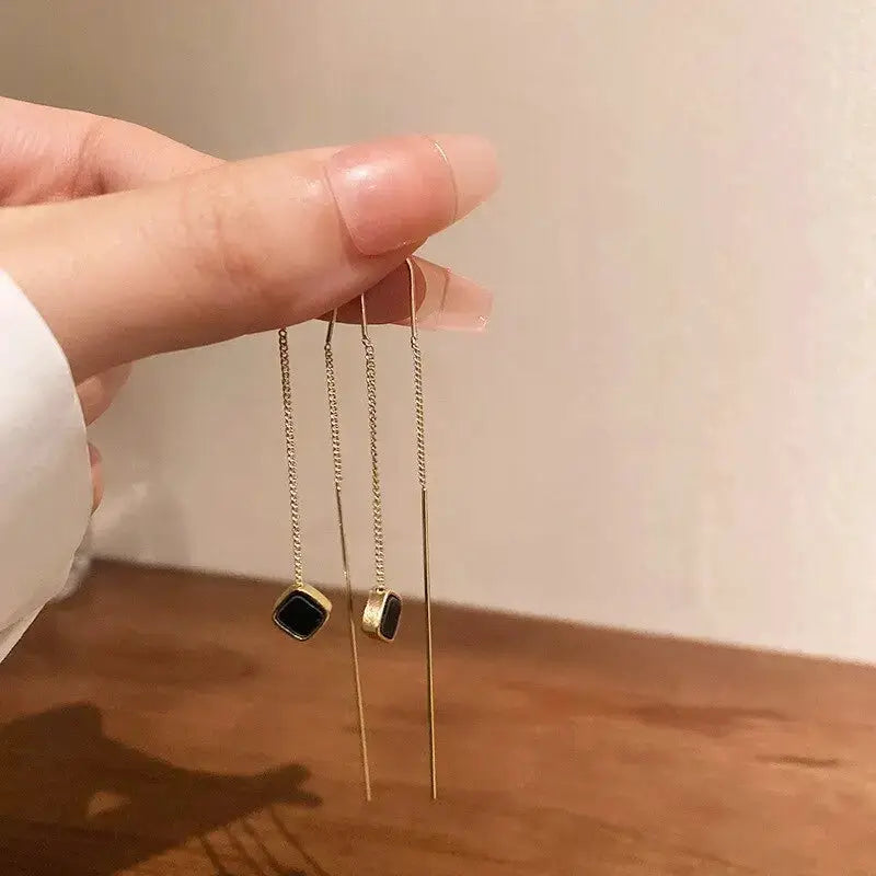 Geometric Square Drop Earrings For Women Korean Fashion Gold Color Long Tassel Dangle Party Jewelry Gift