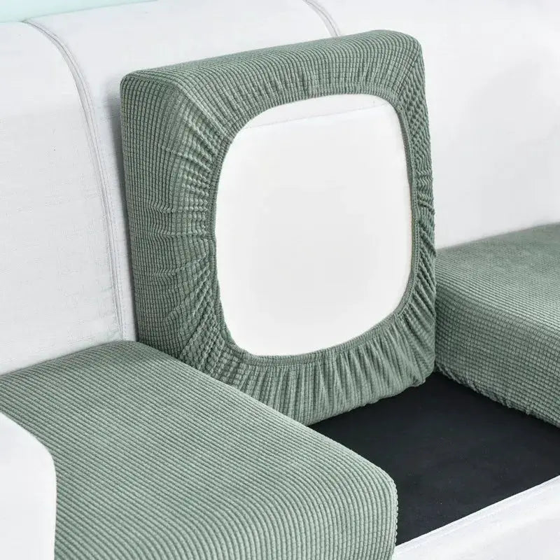 Polar fleece sofa seat cushion cover, elastic sage green; furniture protector, 10 sizes