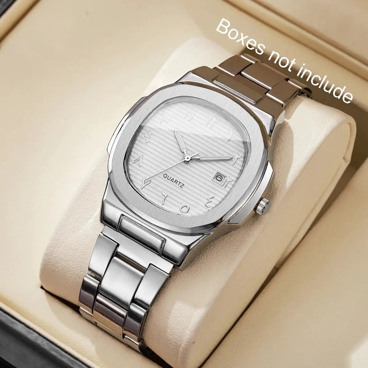 AuroraTime Luxury Square Dial Mens Business Watch Stainless Steel Strap Quartz Movement Calendar