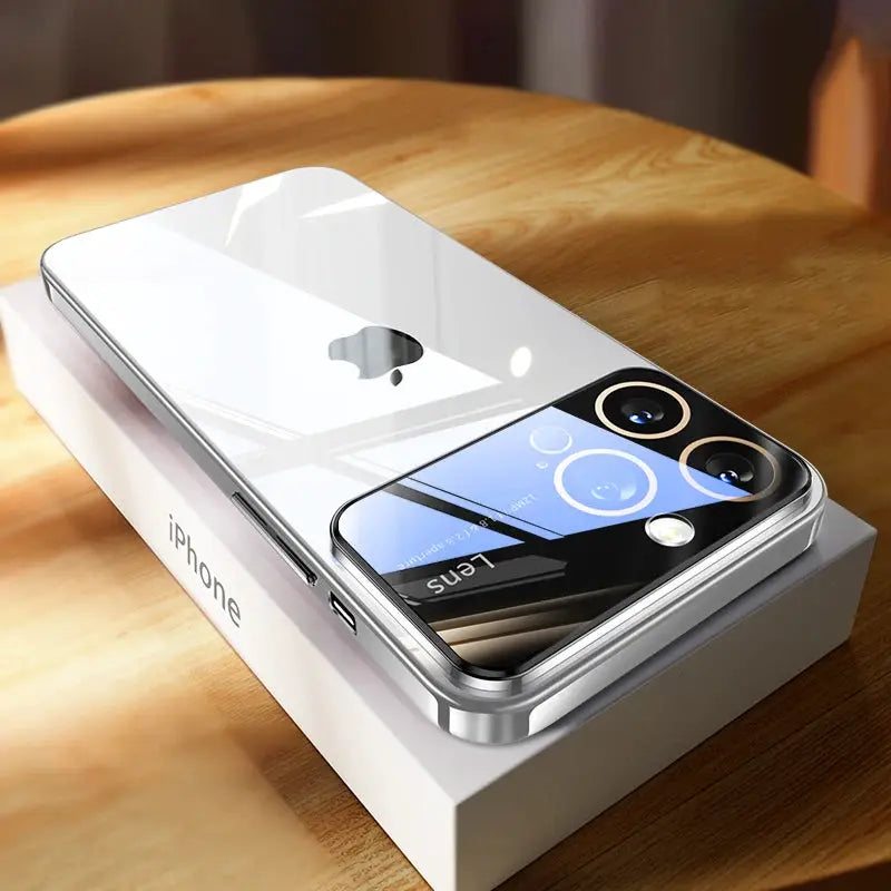 LuxGuard Luxury Plating Clear Hard PC Case For iPhone 11 To 17 Pro Max With Glass Lens Protection Transparent Bumper