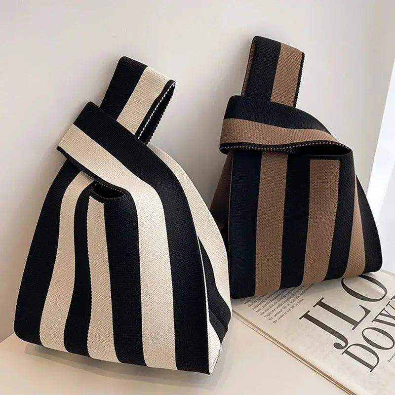 Handwoven mini handbags by Simples Market, 2-pack with bold black/cream and black/brown striped patterns