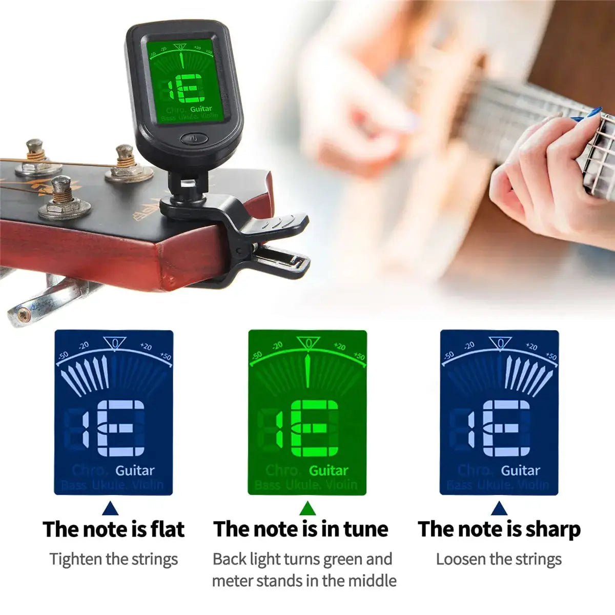 Clip On Electronic Tuner For All Instruments Universal Tuner For Guitar Bass Ukulele Violin Mandolin Banjo
