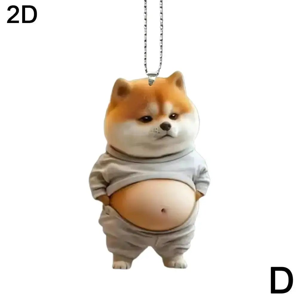 Fat Puppy Keychain 2D Flat Acrylic Cartoon Dog Ornament For Car Mirror Backpacks Hanging Pendant Home Decor - Simples Market