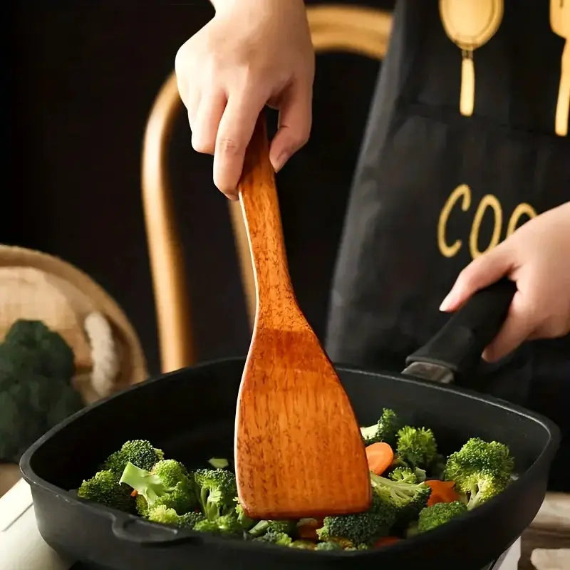 Kemorela 4 Piece Kitchen Utensil Set Wooden Cooking Tools Spatula Spoon Scoop Nonstick Safe For Nonstick Pans