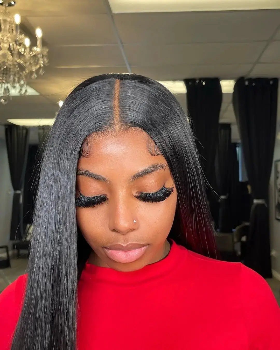 Phashion Ear to Ear 13x4 lace frontal straight wig with center part, Simples Market, black 100% Remy human hair